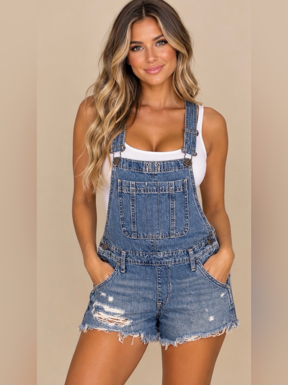 Abercrombie & Fitch Med-Wash Distressed Denim Short Overalls Size S